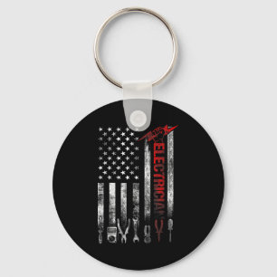Electrician American Flag Funny Electricians Tools Keychain