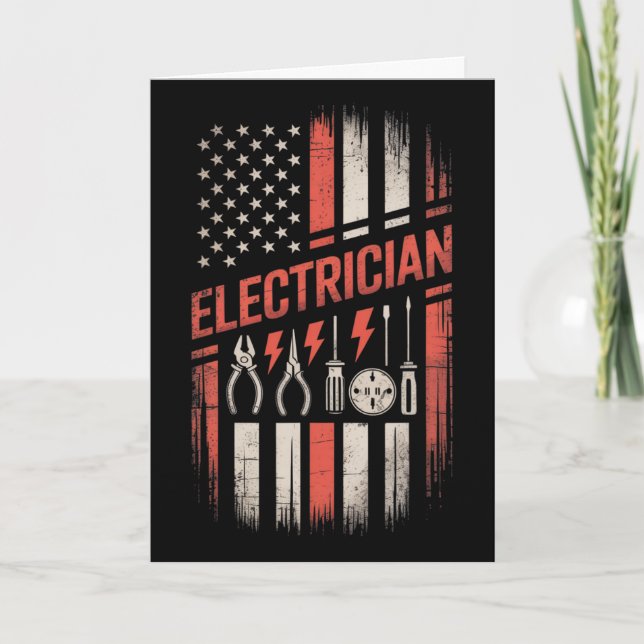 Electrician American Flag Pride 4th Of July Indepe Card (Front)