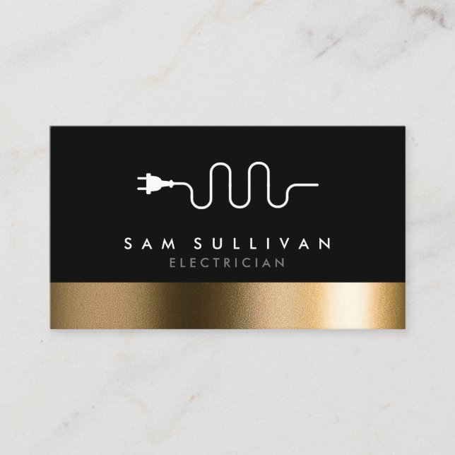 Electrician Bold Black Gold Business Card (Front)