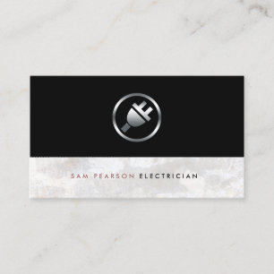 Electrician Bold Silver Electric Plug Icon Elegant Business Card