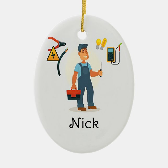 Electrician Christmas Ornament, Personalized Elect Ceramic Ornament (Front)