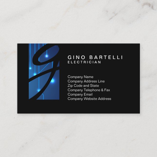 Electrician Circuit Lights Monogram Skilled Trade Business Card (Front)