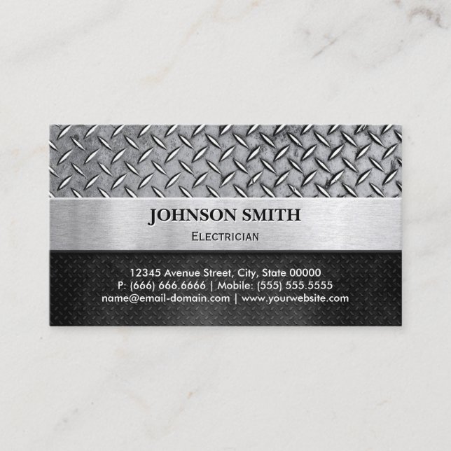 Electrician - Diamond Metal Plate Business Card (Front)
