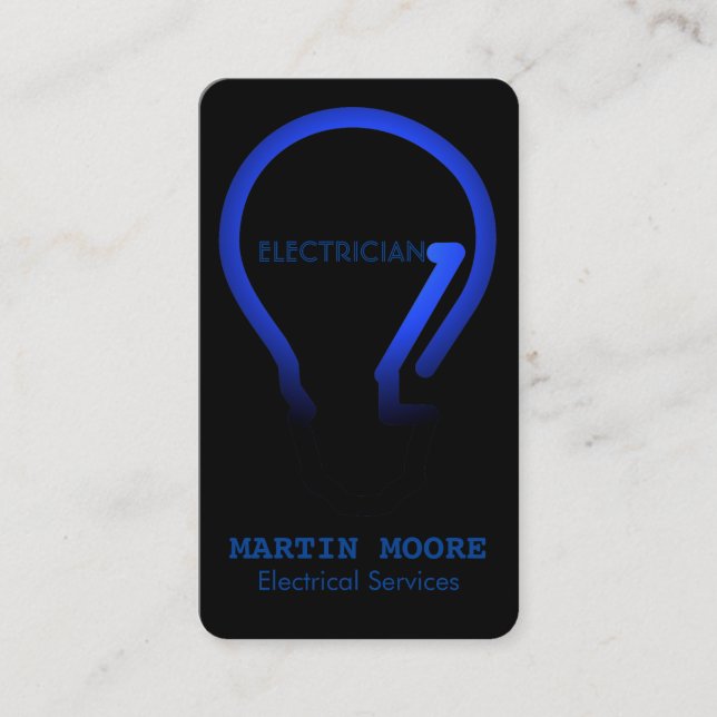 Electrician electical services light bulb blue business card (Front)