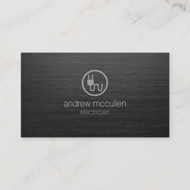 Electrician Electric Plug Icon Dark Brushed Metal Business Card (Front)