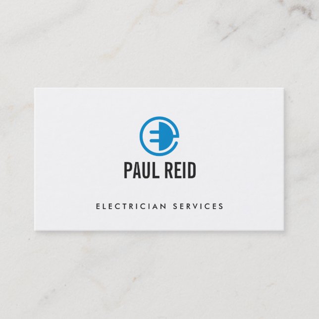 Electrician  Electrical Logo White Business Card (Front)