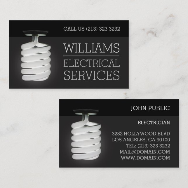 Electrician Electrical Services Light Bulb Business Card (Front/Back)