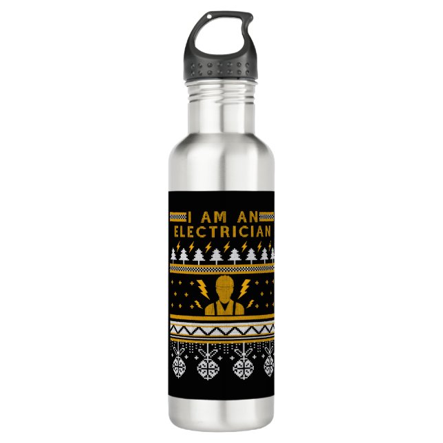 Electrician Electronic Ugly Christmas Sweater Gift 710 Ml Water Bottle (Front)