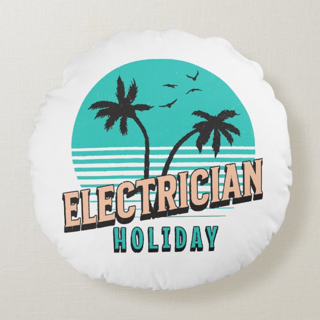 Electrician Holiday Round Pillow (Front)