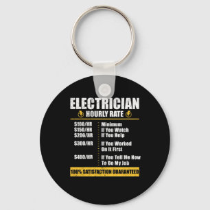 Electrician Hourly Rate Funny Lineman Dad Retro Keychain