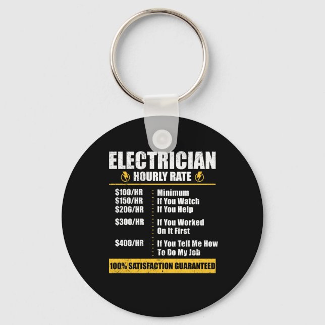Electrician Hourly Rate Funny Lineman Dad Retro Keychain (Front)