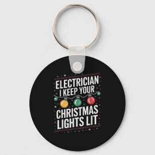 Electrician I Keep Yours Christmas Lights Lit Elec Keychain