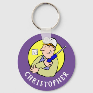 Electrician Image with Name Keychain