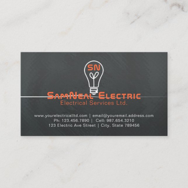 Electrician lightbulb logo design business card (Front)