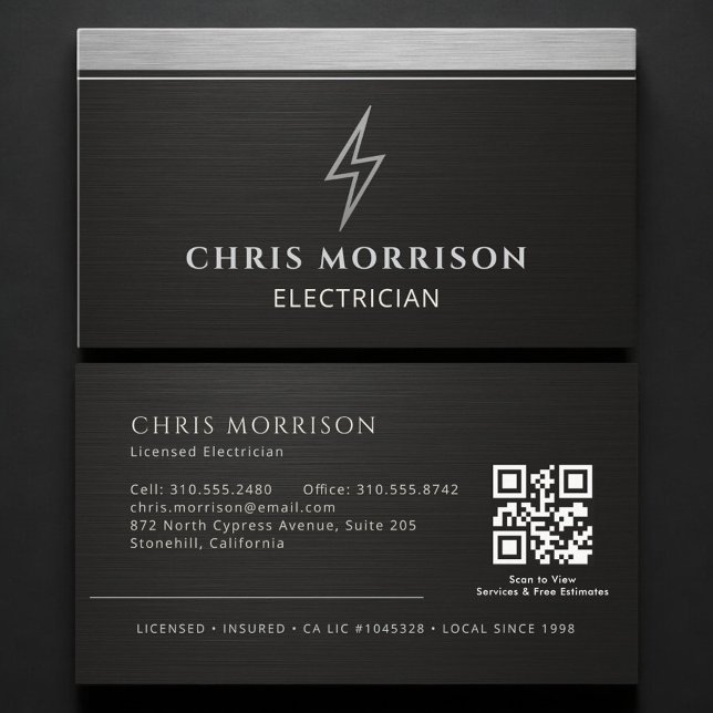 Electrician Metallic QR Code Business Card (Creator Uploaded)