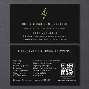 Electrician – Modern Black Gold Electrical Service Business Card