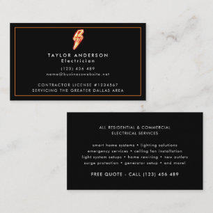 Electrician Modern Black Professional Electric Business Card