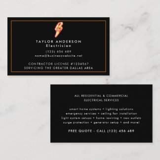 Electrician Modern Black Professional Electric Business Card