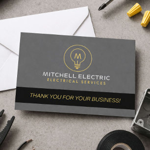 Electrician Monogram Logo Client Thank You Card