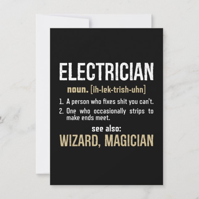 Electrician Noun Definition Funny Lineman Gifts Card (Front)
