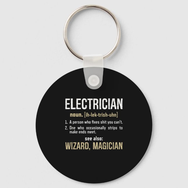 Electrician Noun Definition Funny Lineman Gifts Keychain (Front)