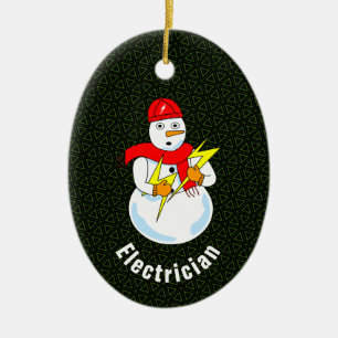 Electrician Snowman Ceramic Ornament