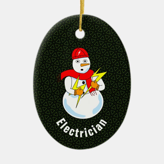 Electrician Snowman Ceramic Ornament (Front)