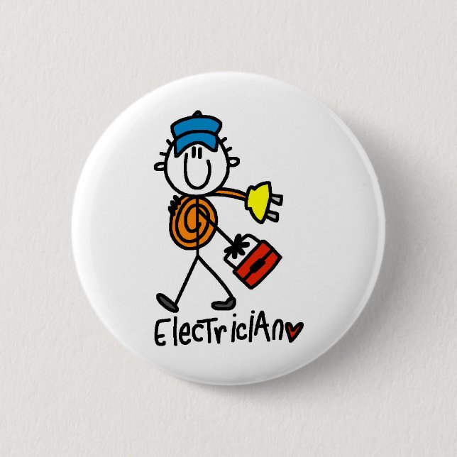 Electrician Stick Figure 2 Inch Round Button (Front)
