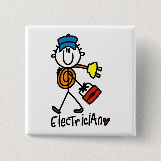 Electrician Stick Figure 2 Inch Square Button (Front)