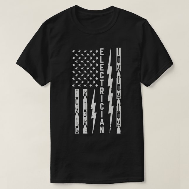 Electrician Tools, Flash & American Flag  Funny El T-Shirt (Design Front)