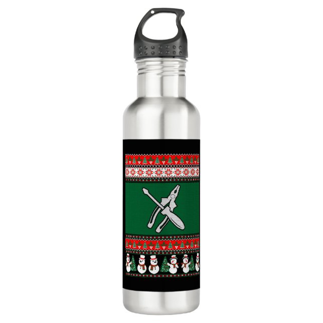Electrician Ugly Christmas Sweater 710 Ml Water Bottle (Front)