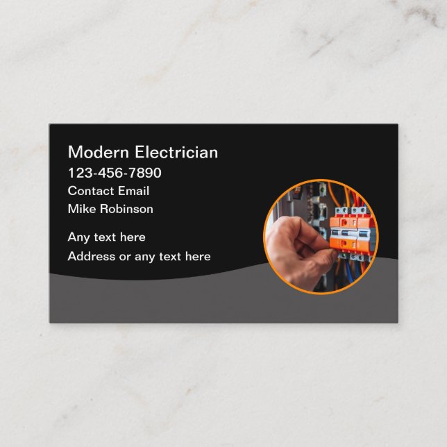 Electrician Unique Technician Business Cards (Front)