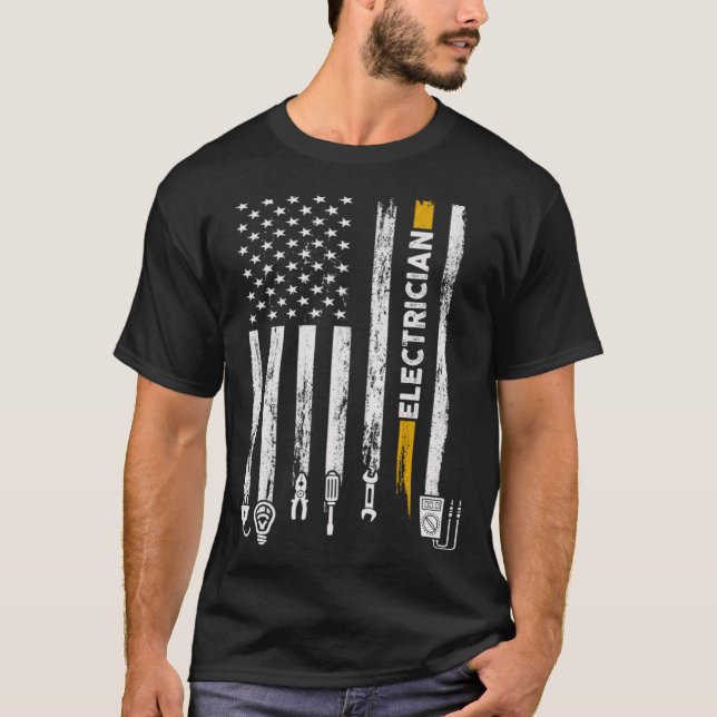 Electrician US Flag Electricians Tools Lineman Fat T-Shirt (Front)