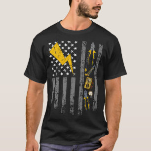 Electrician USA Flag Voltage Lineman Circuit Cable T-Shirt
