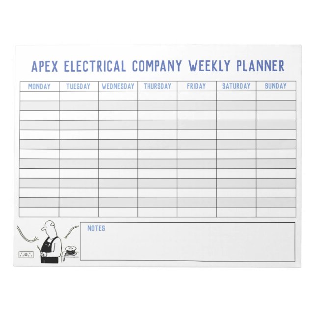 Electrician Weekly Planner. Personalised Title. Notepad (Front)