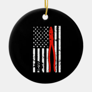 Electrician with America Flag Ceramic Ornament