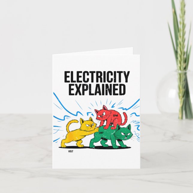 Electricity Explained Funny Cat Physics Humor Scie Card (Front)