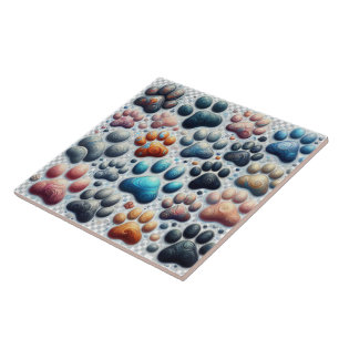 Electrifying coloured canine paw print  tile