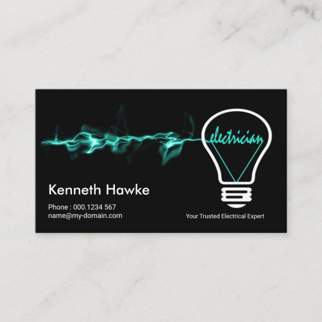 Electrifying Luminous Green Bolt Light Bulb Business Card (Front)