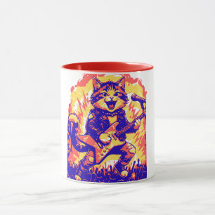 Electrifying Rockstar Cat Playing Guitar Mug