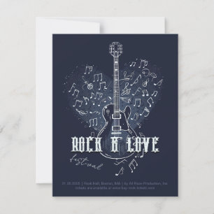 Electro Guitar with Heart and Musical Notes Invitation