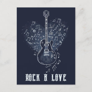 Electro Guitar with Heart and Musical Notes Postcard