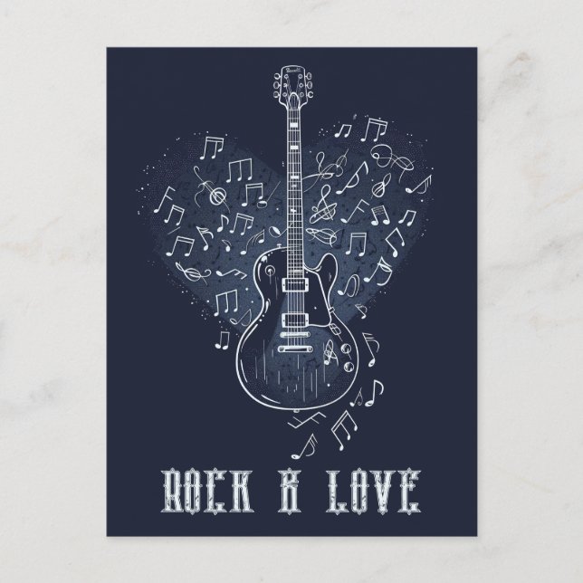 Electro Guitar with Heart and Musical Notes Postcard (Front)
