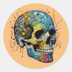 Electro-Mechanic Skull  Classic Round Sticker
