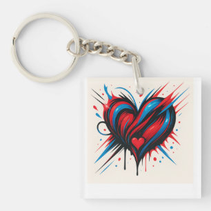 “Electro Passion Heart – Vibrant Abstract Love T-S Keychain