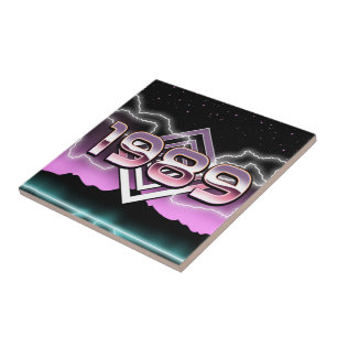 Electronic 1989 photo print classic round sticker tile