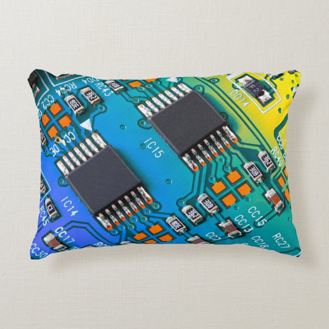 Electronic circuit board close up. background,boar accent pillow (Front)
