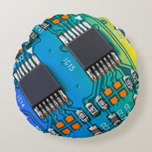 Electronic circuit board close up. background,boar round pillow