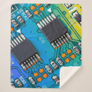 Electronic circuit board close up. background,boar sherpa blanket