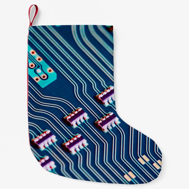 Electronic circuit board close up background,boar small christmas stocking (Front)